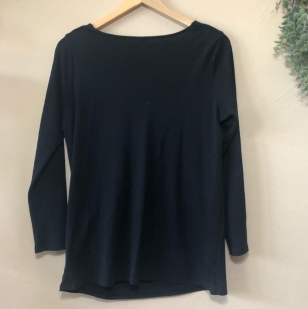 Indigenous - Cowl Neck Drape Front 3/4 Sleeve Top Organic | Small | Washed Black - Picture 3 of 6